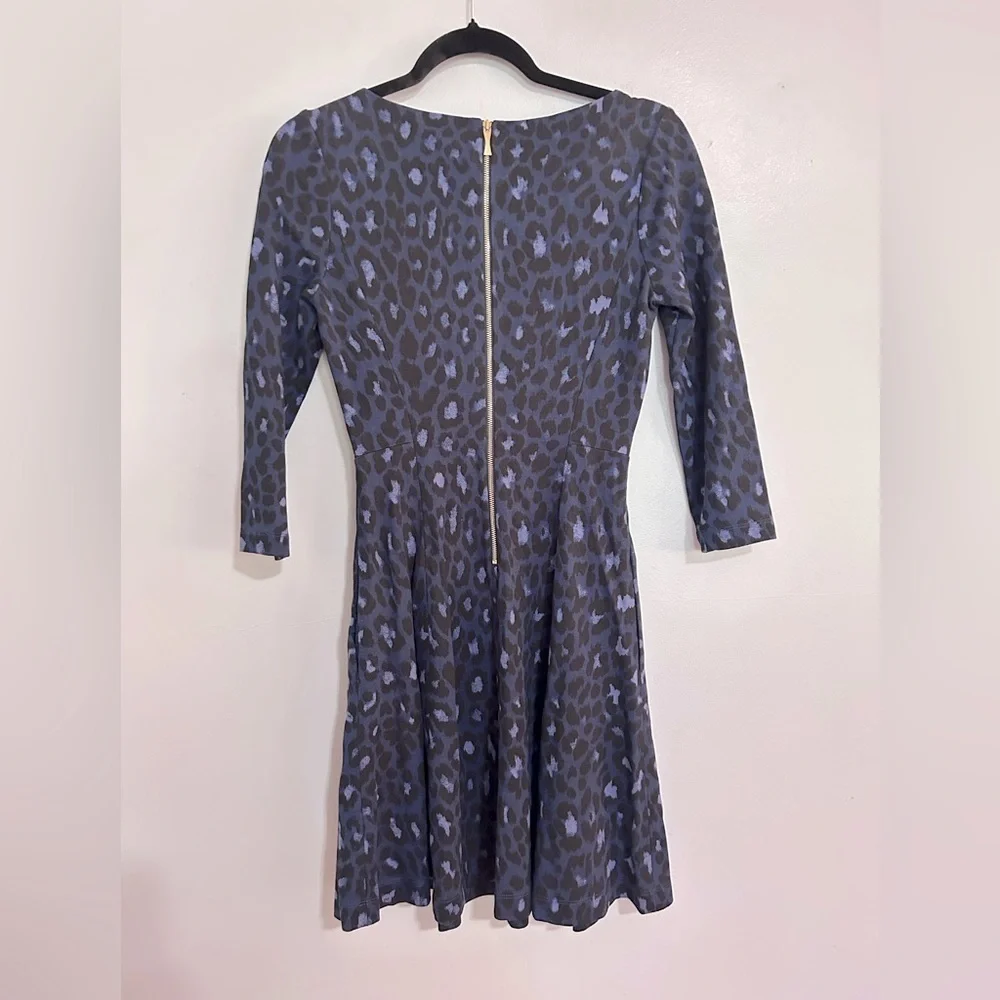 Kate Spade Navy and Black Leopard Print Fit and Flare Dress Size 0 Preppy Basic